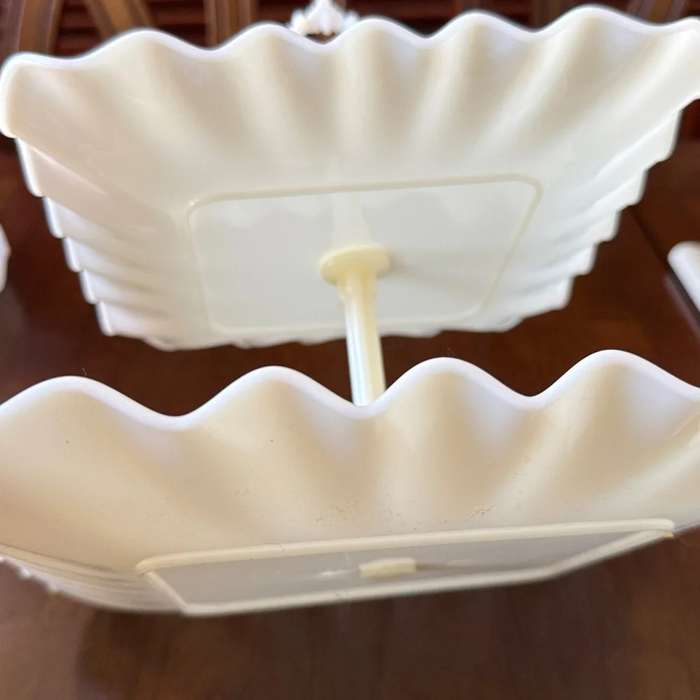 Elegant Cream Two-Tier Serving Tray plastic server sandwich cupcake dessert - Picture 5 of 9